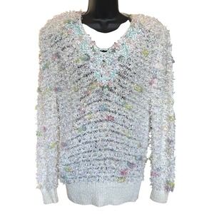 Vintage Colleen Toland Hand Knit Sweater‎ Sz L Pastel Grannycore 80s Cottagecore